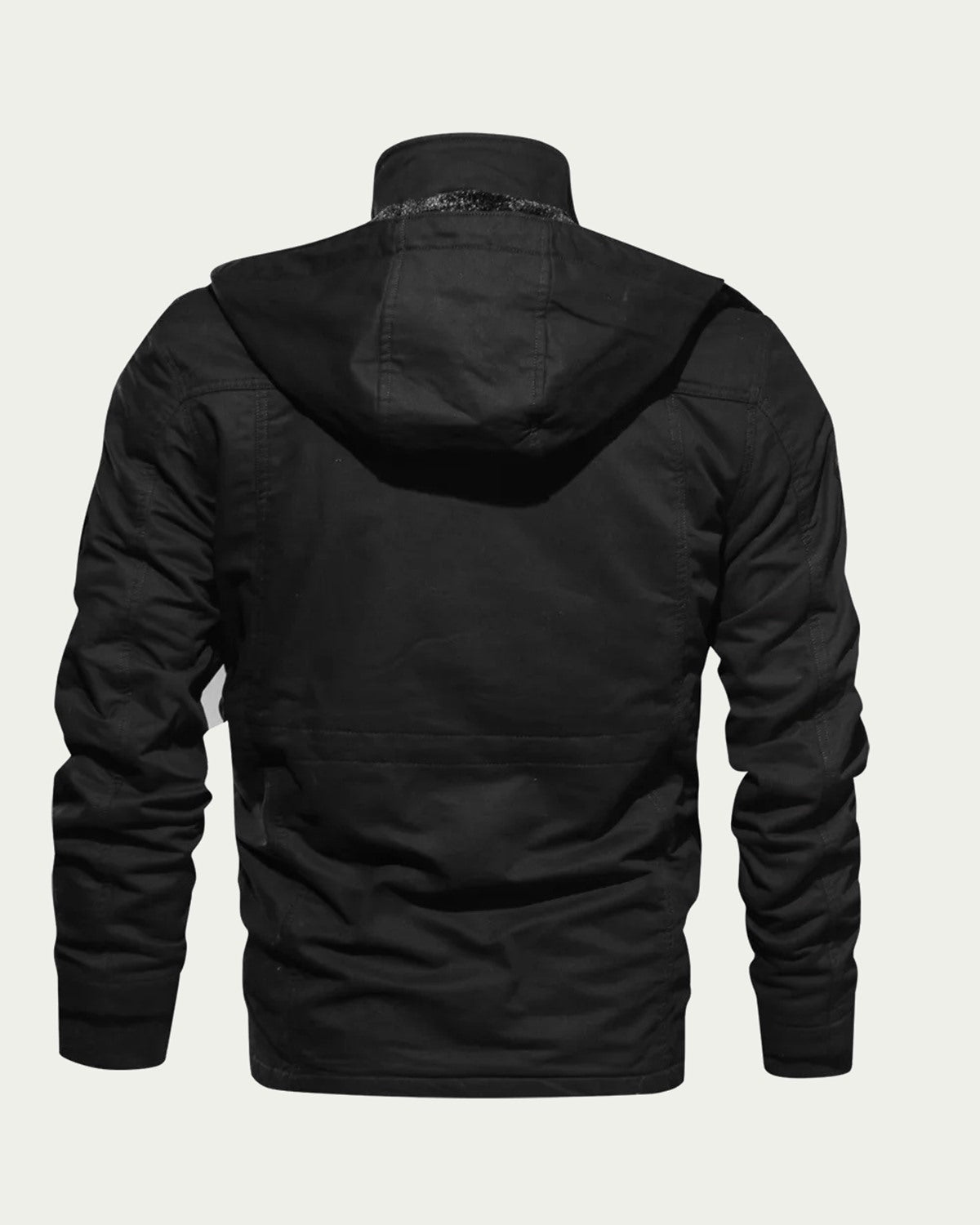 Men's Hooded Utility Jacket - Lined, Multi-Pocket - Black