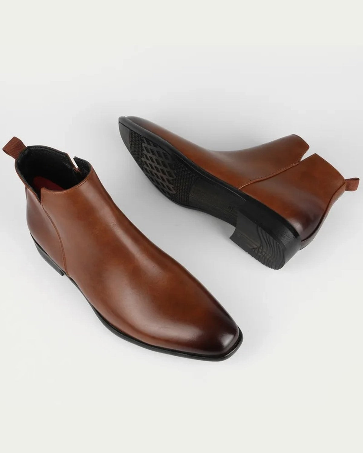 Men's Leather Chelsea Boots - Pointed Toe, Side Zip - Brown