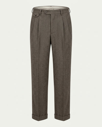 Men's Pleated Wide Leg Trousers with Turn-Ups - Chestnut