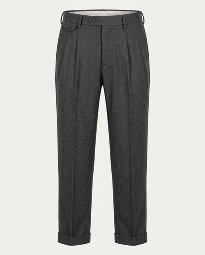 Men's Pleated Wide Leg Trousers with Turn-Ups - Grey
