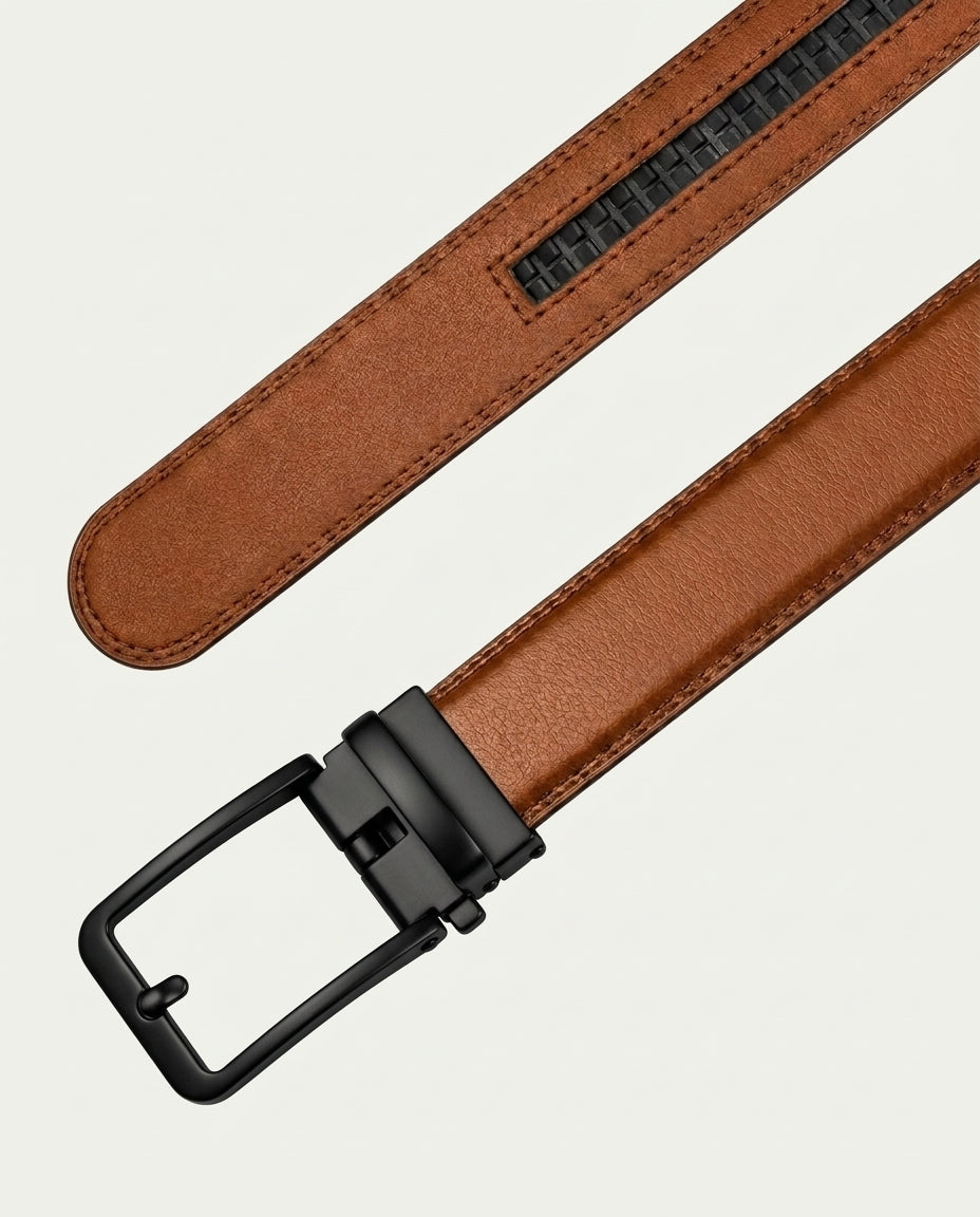 Men's Ratchet Belt - No Holes, Automatic Buckle - Cognac