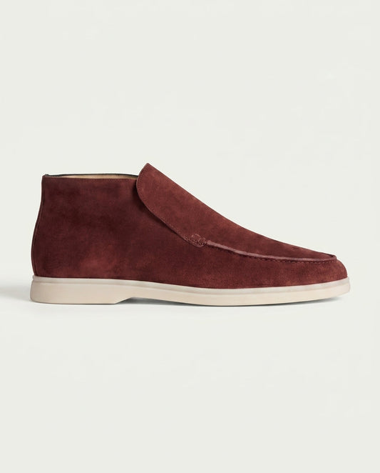 Men's Suede High Top Loafers - Burgundy