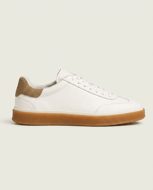 Men's Suede Low Top Trainers with Gum Sole - White