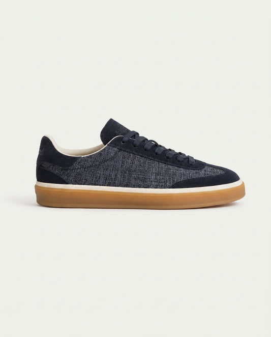 Men's Suede Low Top Trainers with Gum Sole - Navy