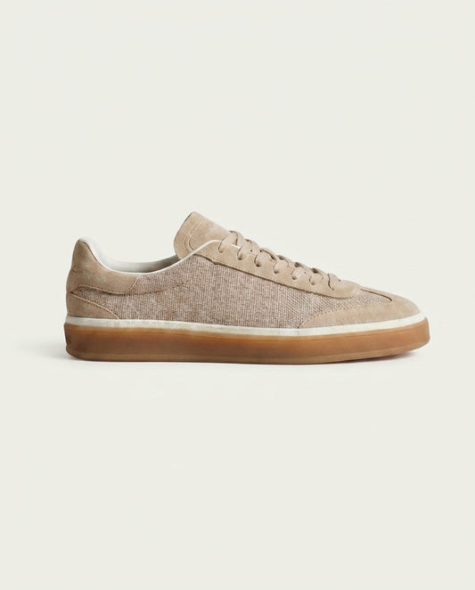 Men's Suede Low Top Trainers with Gum Sole - Sand