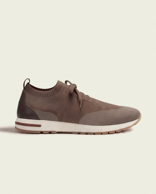 Men's Knitted Lace-Up Trainers - Brown