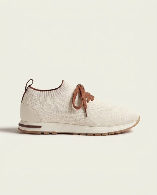 Men's Knitted Lace-Up Trainers - Ivory