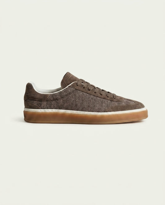 Men's Suede Low Top Trainers with Gum Sole - Brown