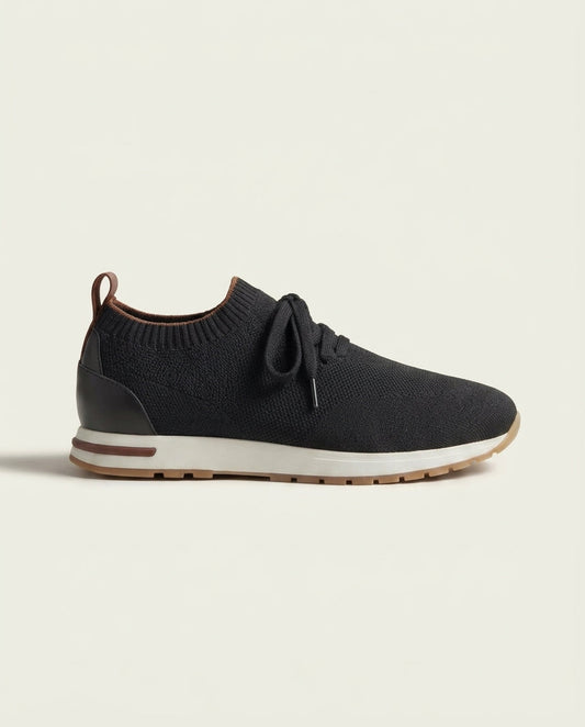Men's Knitted Lace-Up Trainers - Black