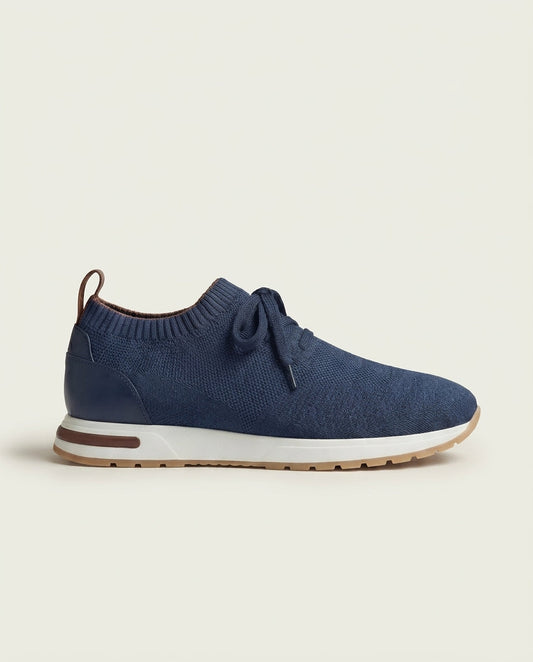 Men's Knitted Lace-Up Trainers - Navy