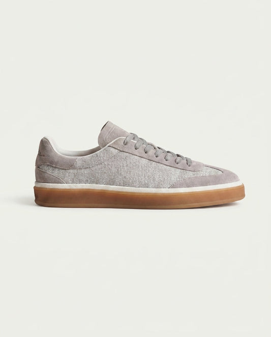 Men's Suede Low Top Trainers with Gum Sole - Grey