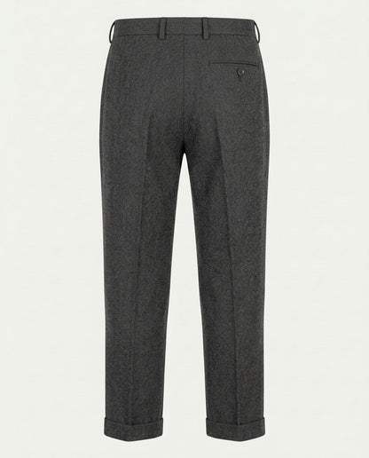 Men's Pleated Wide Leg Trousers with Turn-Ups - Grey