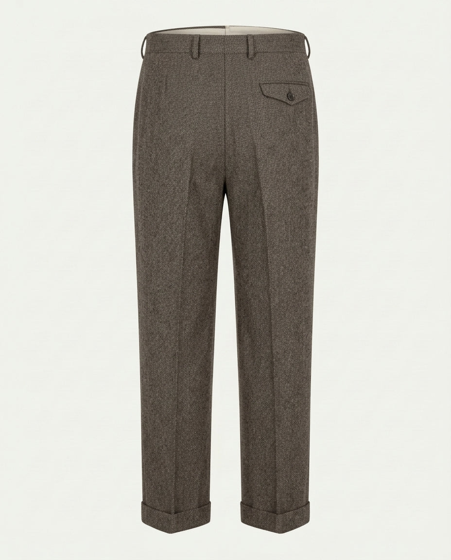 Men's Pleated Wide Leg Trousers with Turn-Ups - Chestnut