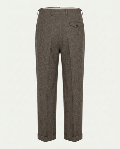 Men's Pleated Wide Leg Trousers with Turn-Ups - Chestnut