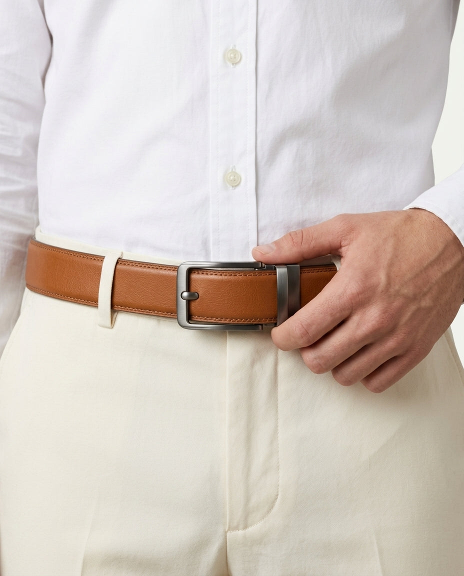 Men's Ratchet Belt - No Holes, Automatic Buckle - Cognac