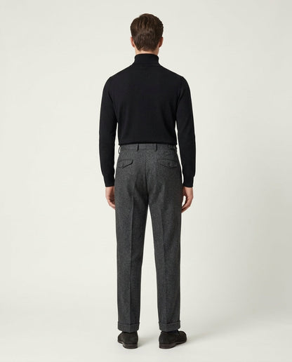 Men's Pleated Wide Leg Trousers with Turn-Ups - Grey