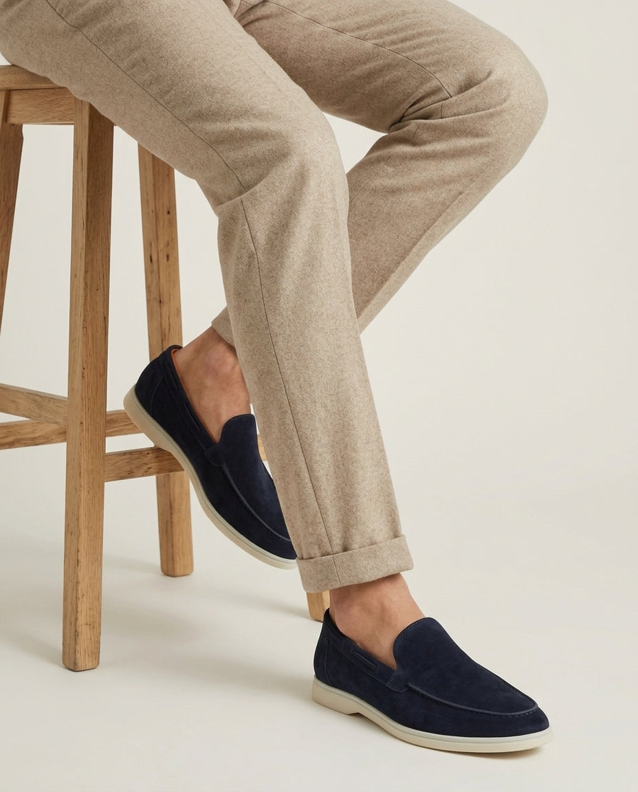Men's Suede Loafers - Slip-On - Navy