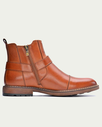 Men's Harness Chelsea Boots - Side Zip, Cap Toe - Tan