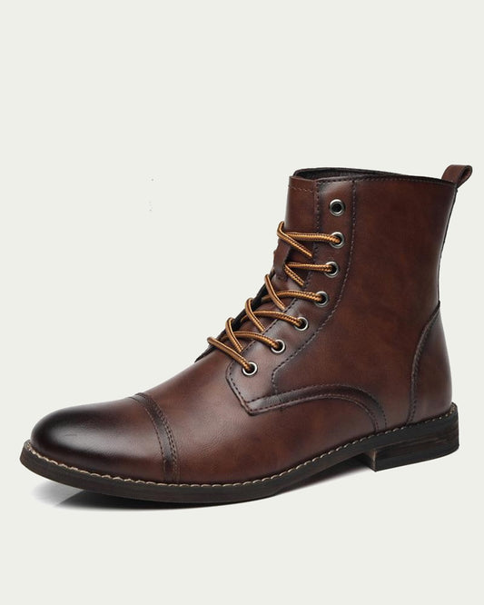 Men's Warm Lined Lace-Up Boots - Cap Toe - Brown