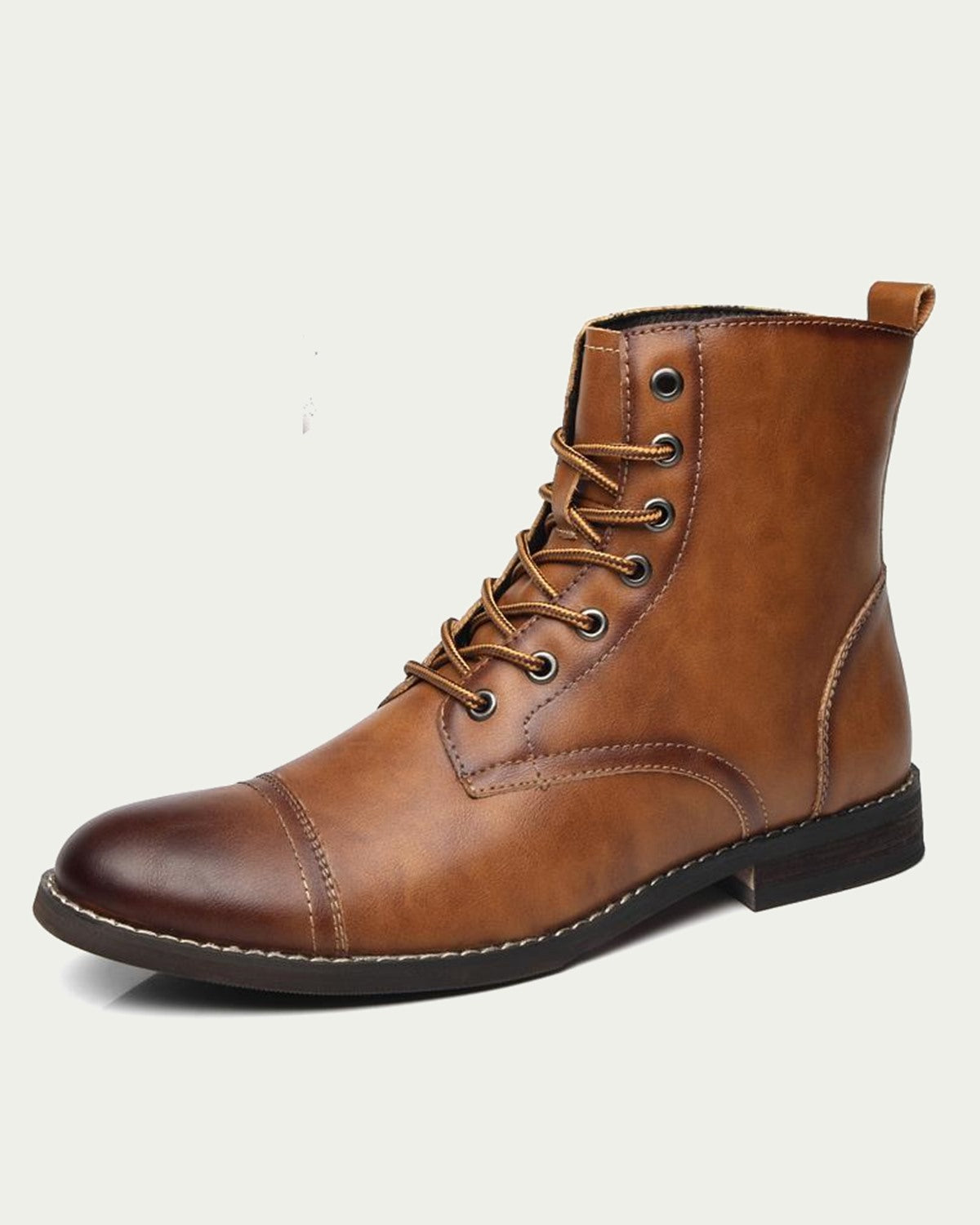 Men's Warm Lined Lace-Up Boots - Cap Toe - Camel
