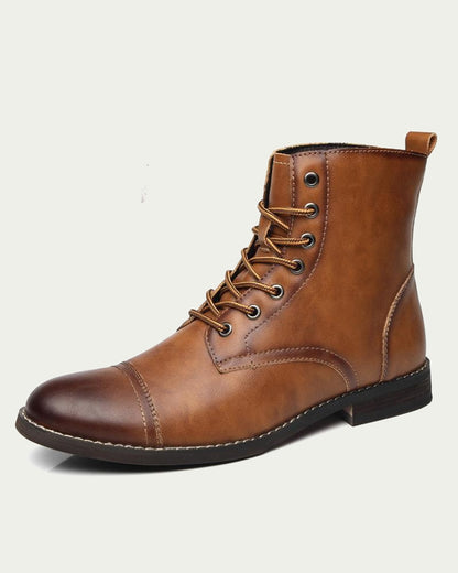 Men's Warm Lined Lace-Up Boots - Cap Toe - Camel
