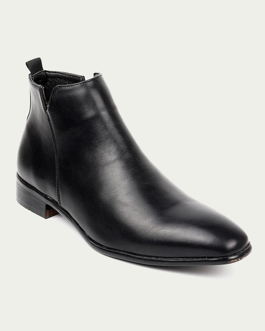 Men's Leather Chelsea Boots - Pointed Toe, Side Zip - Black