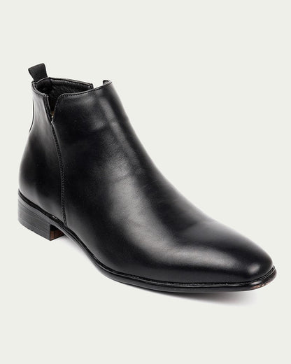 Men's Leather Chelsea Boots - Pointed Toe, Side Zip - Black