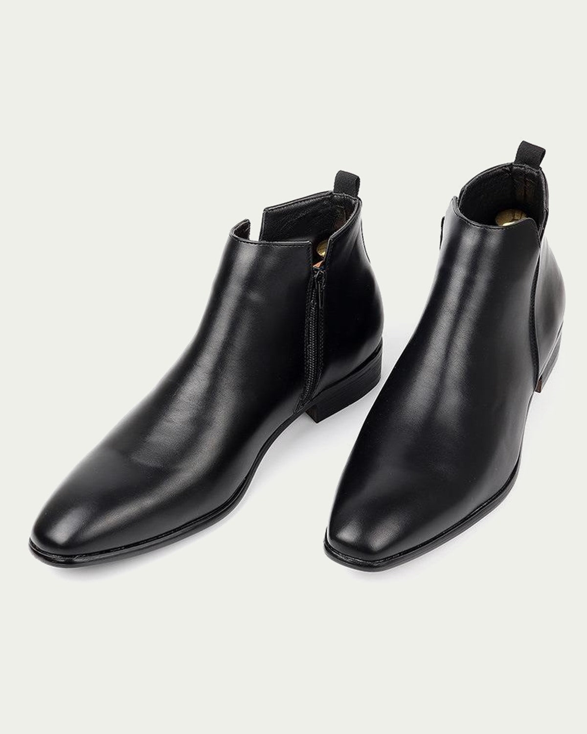 Men's Leather Chelsea Boots - Pointed Toe, Side Zip - Black
