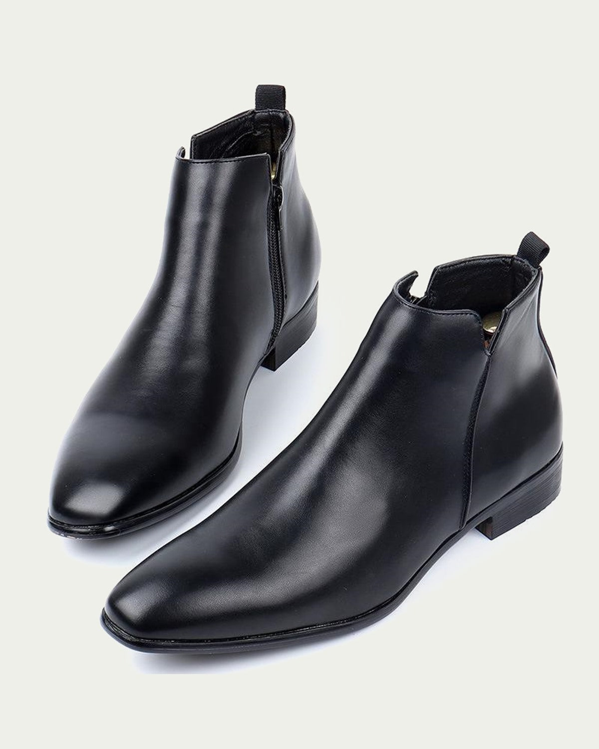 Men's Leather Chelsea Boots - Pointed Toe, Side Zip - Black