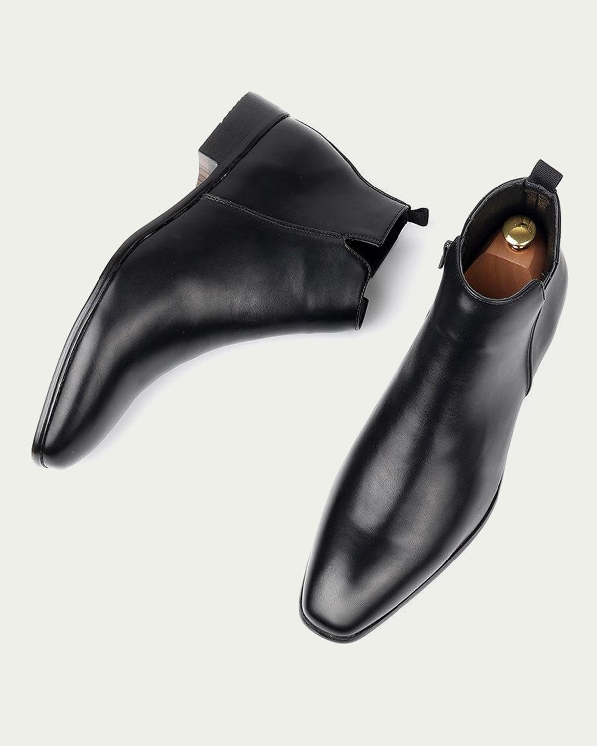 Men's Leather Chelsea Boots - Pointed Toe, Side Zip - Black