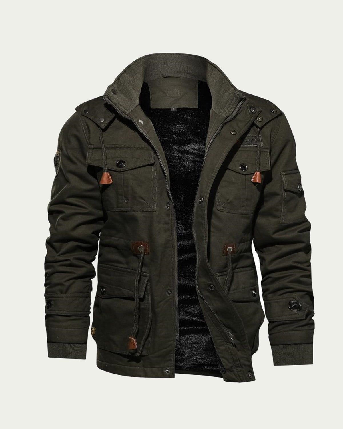 Men's Hooded Utility Jacket - Lined, Multi-Pocket - Army Green