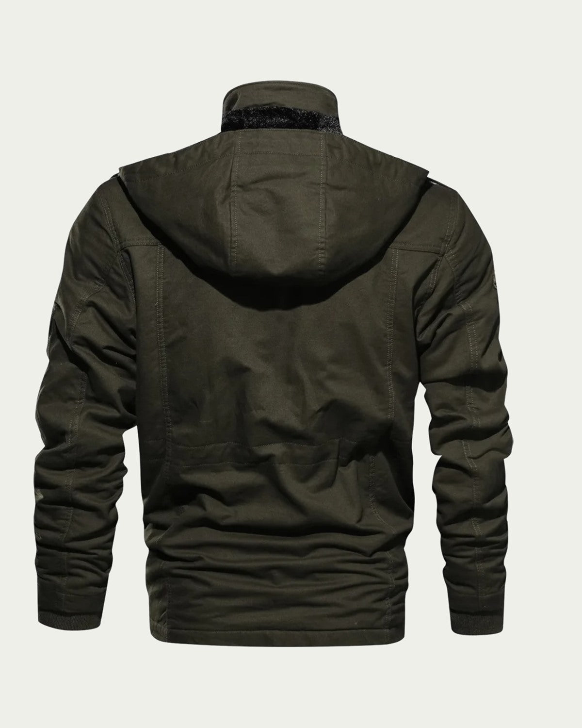 Men's Hooded Utility Jacket - Lined, Multi-Pocket - Army Green