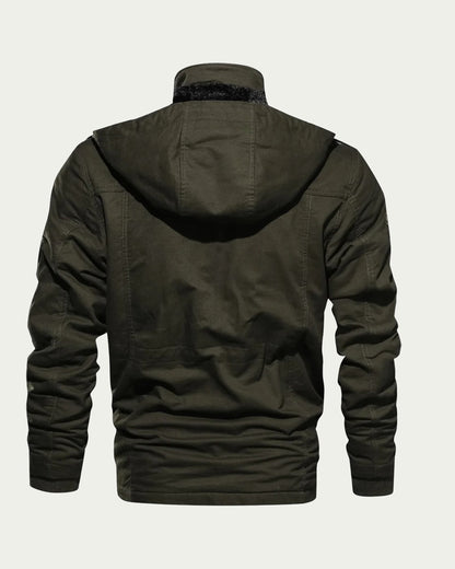 Men's Hooded Utility Jacket - Lined, Multi-Pocket - Army Green