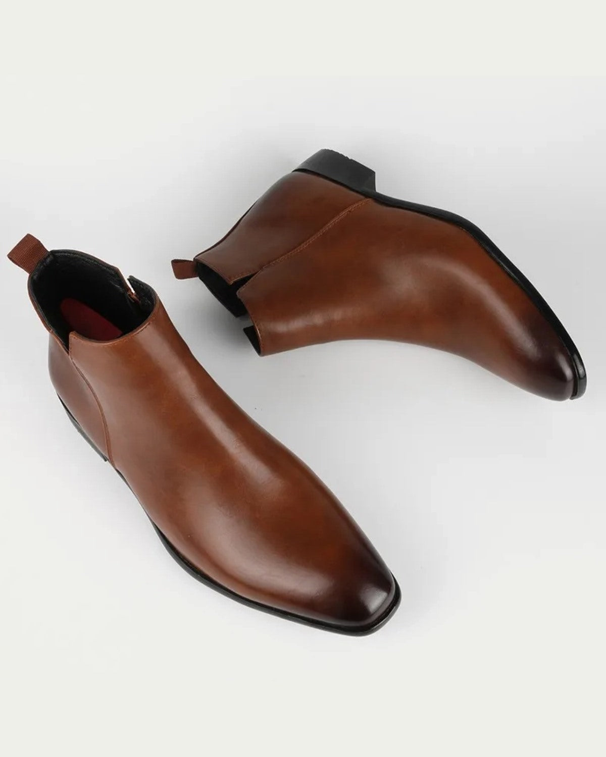 Men's Leather Chelsea Boots - Pointed Toe, Side Zip - Brown