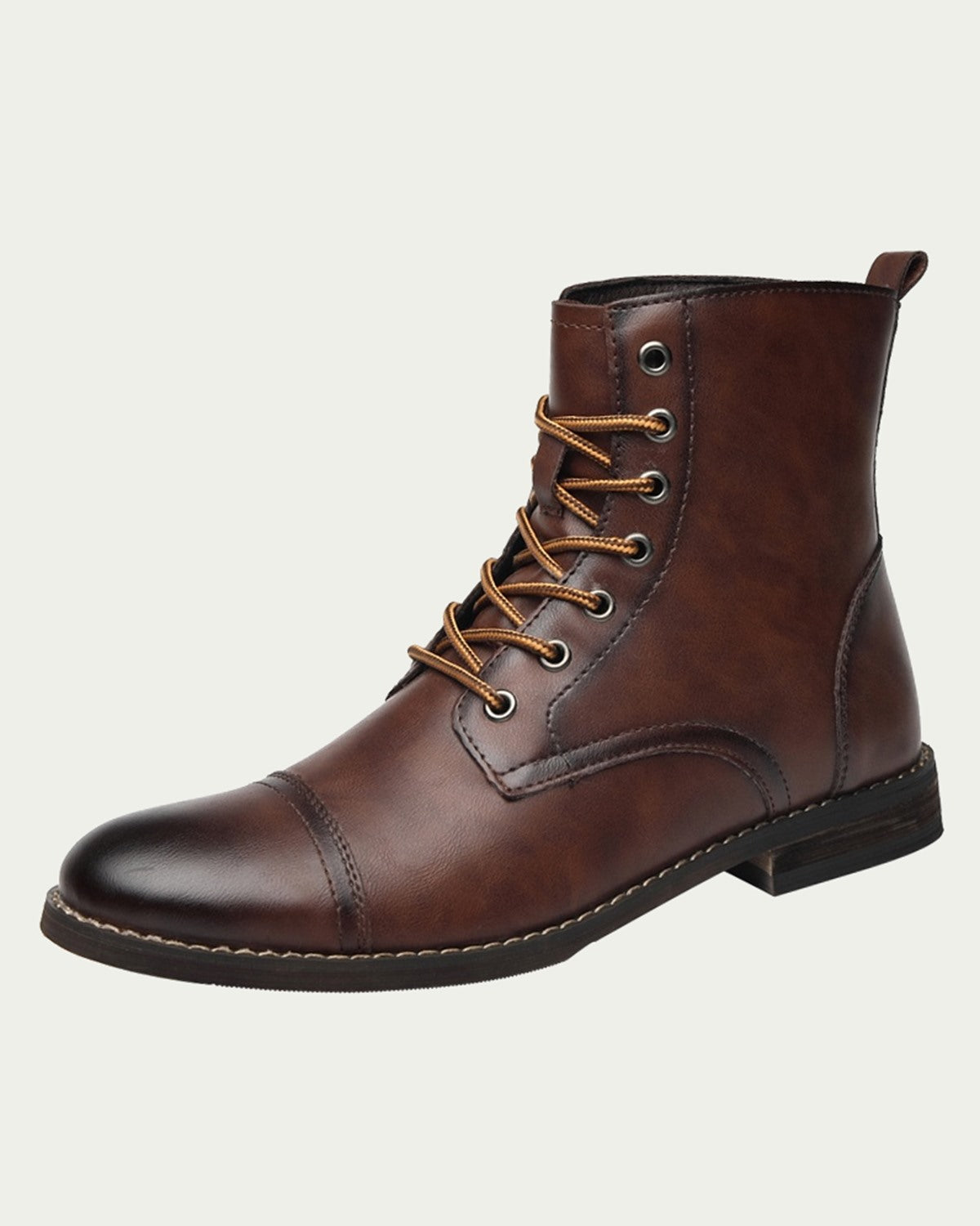 Men's Warm Lined Lace-Up Boots - Cap Toe - Brown