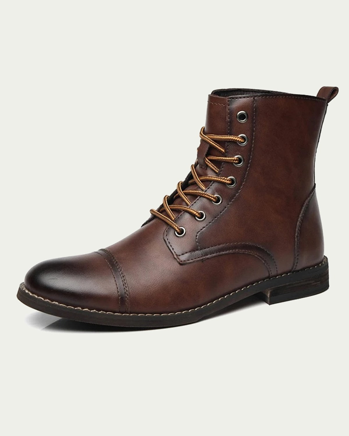Men's Warm Lined Lace-Up Boots - Cap Toe - Brown