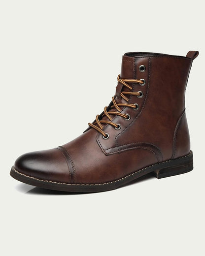Men's Warm Lined Lace-Up Boots - Cap Toe - Brown