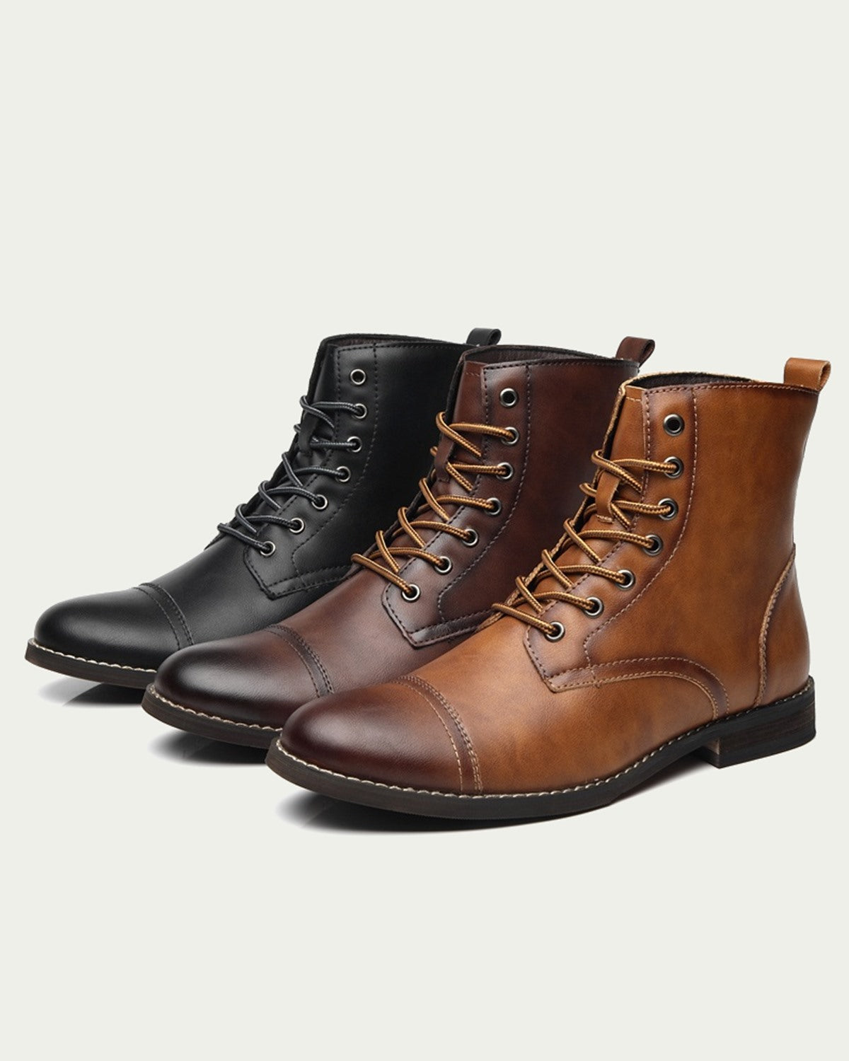 Men's Warm Lined Lace-Up Boots - Cap Toe - Brown