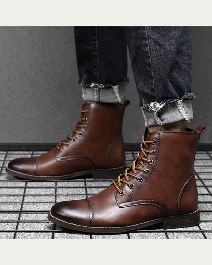 Men's Warm Lined Lace-Up Boots - Cap Toe - Brown