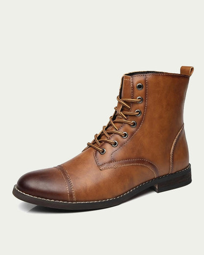 Men's Warm Lined Lace-Up Boots - Cap Toe - Camel