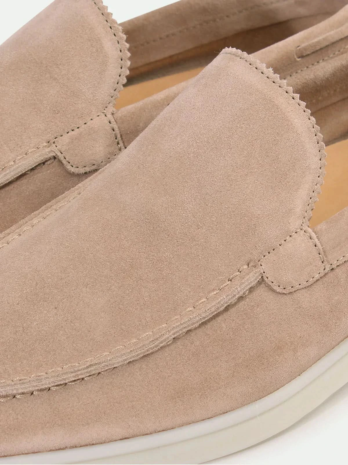 Men's Suede Loafers - Slip-On - Beige