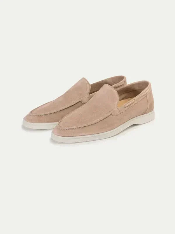 Men's Suede Loafers - Slip-On - Beige