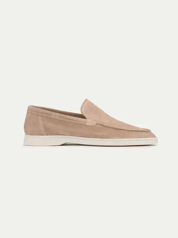 Men's Suede Loafers - Slip-On - Beige